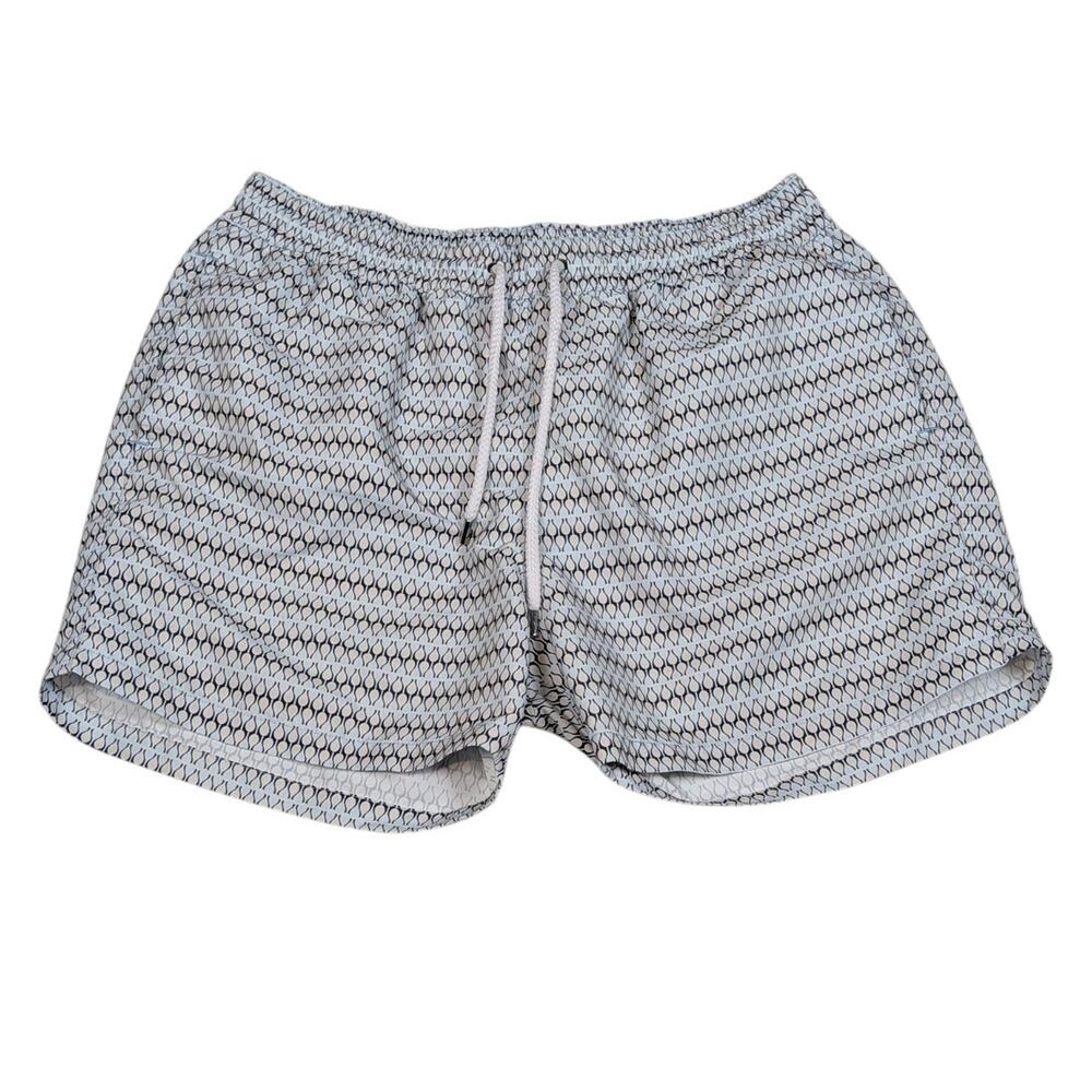 Frescobol Carioca Graphic Print Drawstring Swim Trunks Blue and White Size XXL